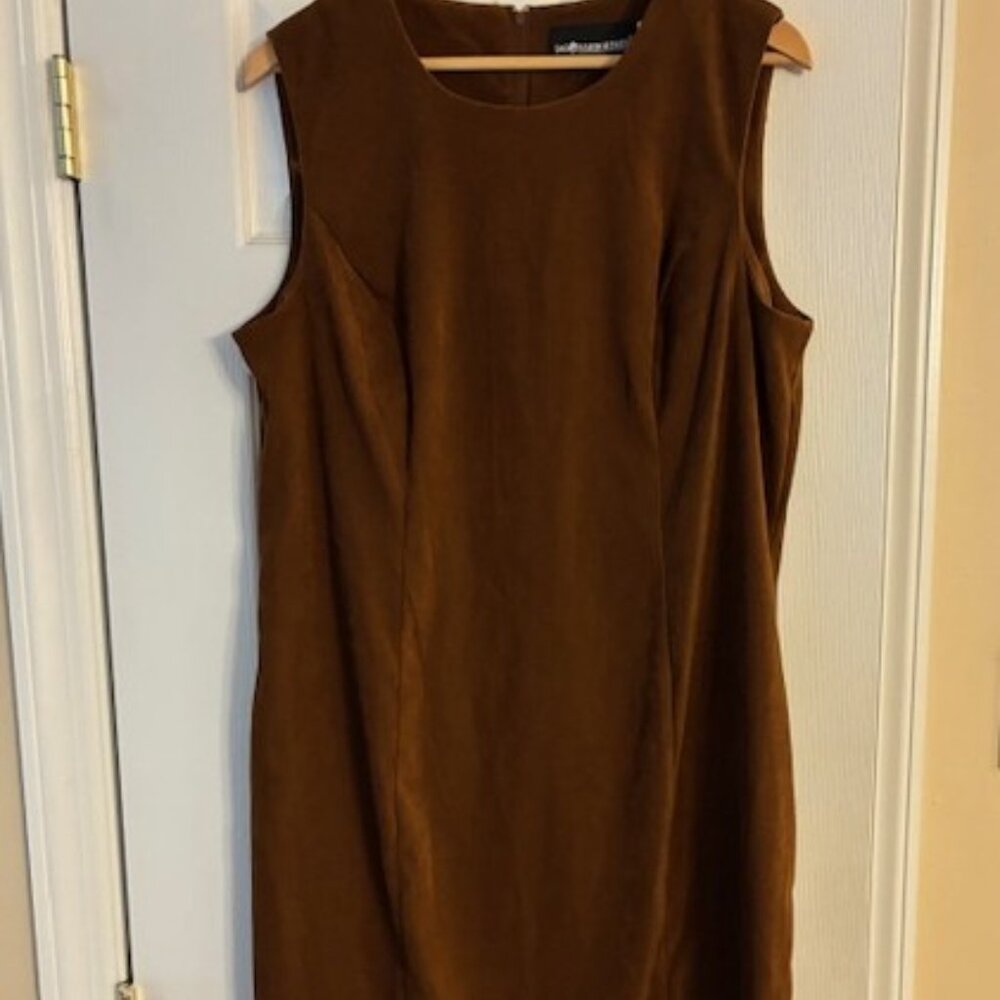 Sag Harbor Women's Brown Faux Suede Sheath Jumper Sleeveless Retro Dress Size 16